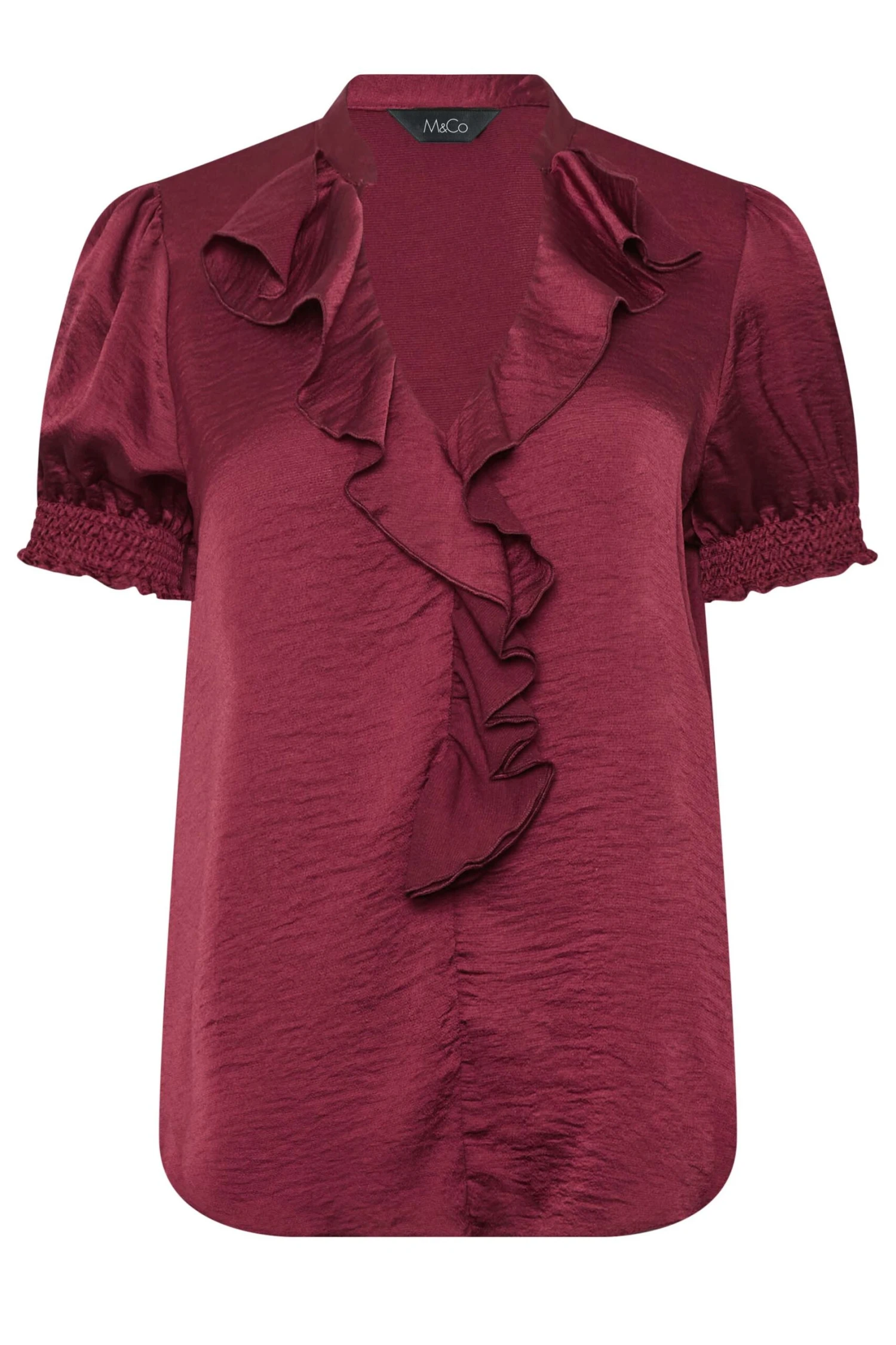M&Co Burgundy Red Frill Satin Blouse 6 M&Co Burgundy Red Frill Satin Blouse - Image 6