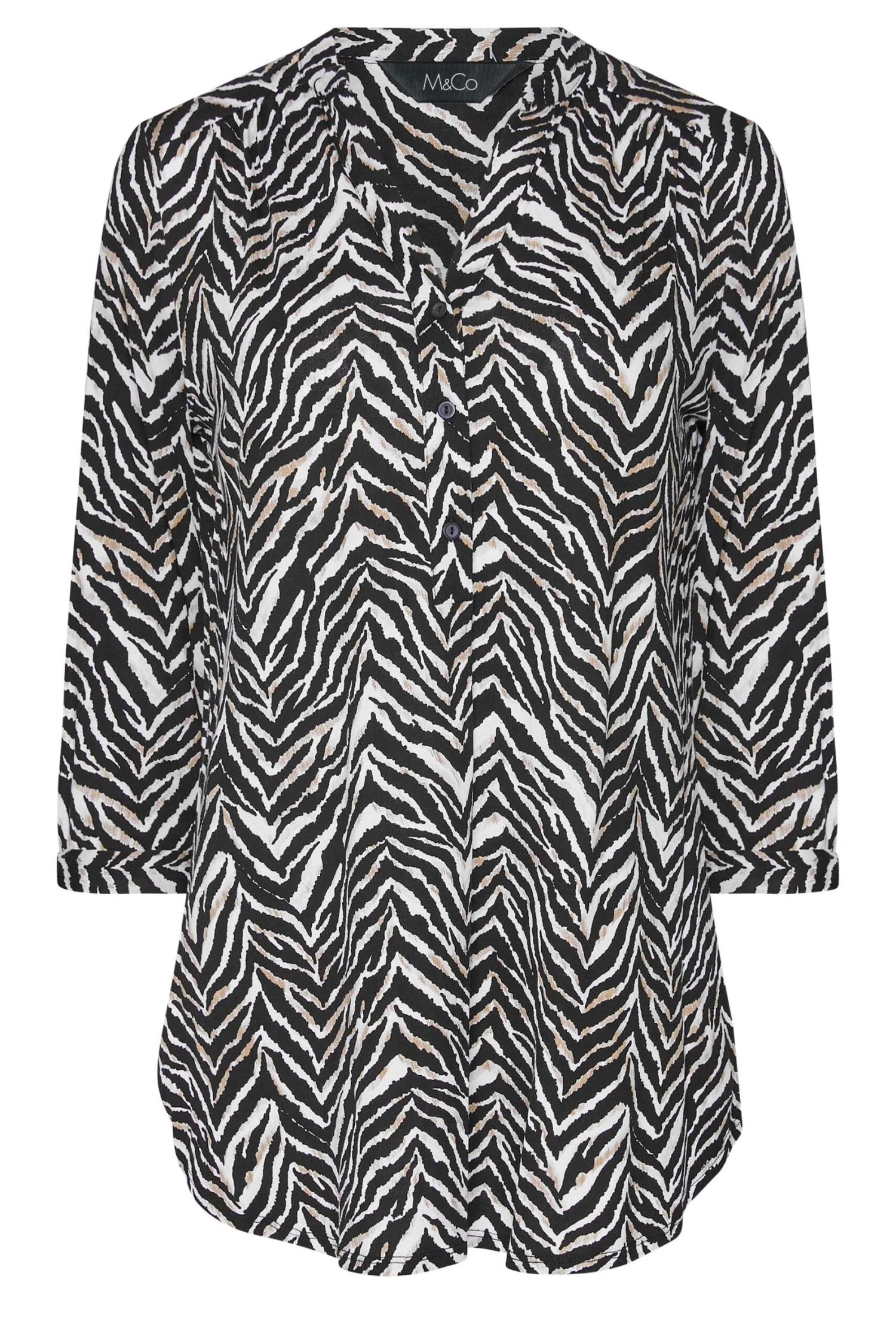 M&Co Black & Brown Animal Print Half Placket Jersey Shirt 6 M&Co Black & Brown Animal Print Half Placket Jersey Shirt - Image 6