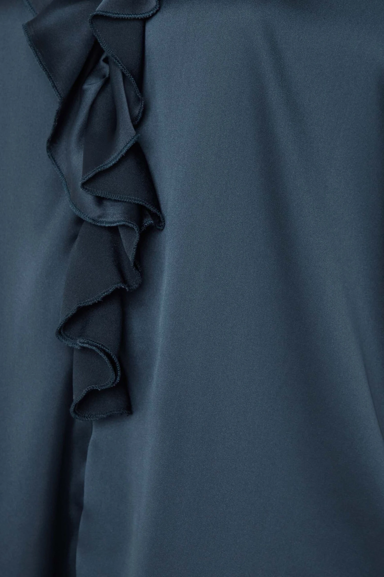 M&Co Navy Blue Frill Front Satin Blouse 5 M&Co Navy Blue Frill Front Satin Blouse - Image 5