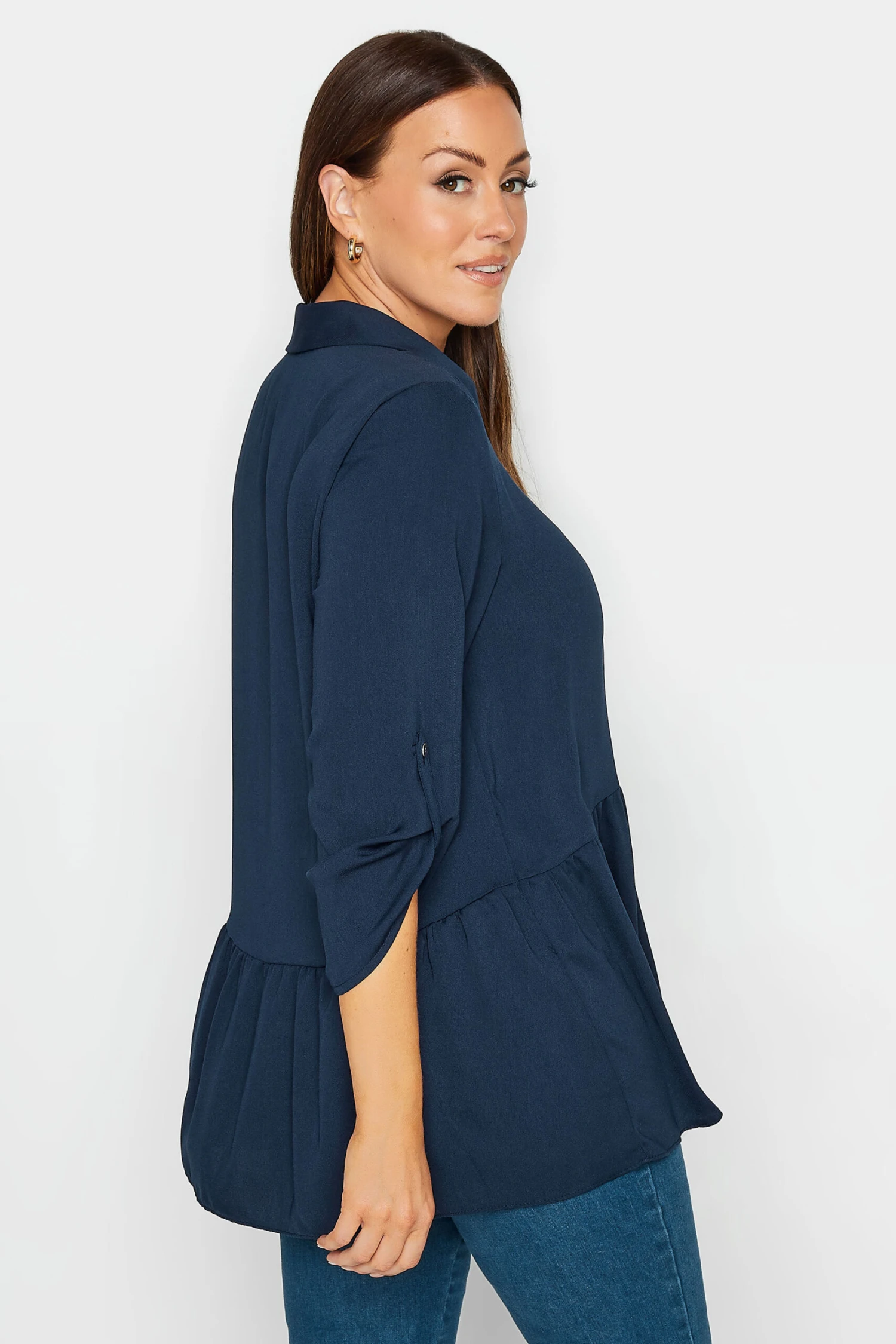 M&Co Navy Blue Frill Hem Shirt 3 M&Co Navy Blue Frill Hem Shirt - Image 3