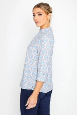 M&Co Blue Geometric Print High Neck Blouse -M&Co Sales Store 456458c3 25fa 4d 550588 C scaled