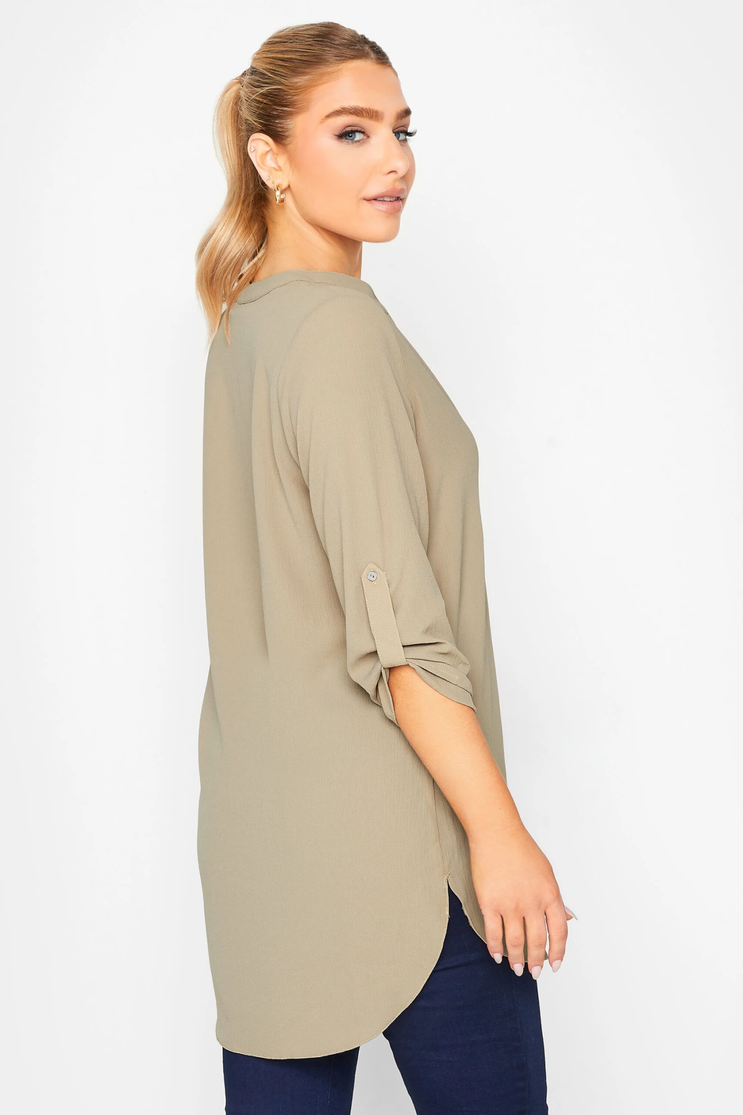 M&Co Brown Statement Button Tab Sleeve Shirt 3 M&Co Brown Statement Button Tab Sleeve Shirt - Image 3