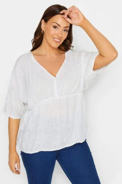 M&Co White Broderie V-Neck Blouse