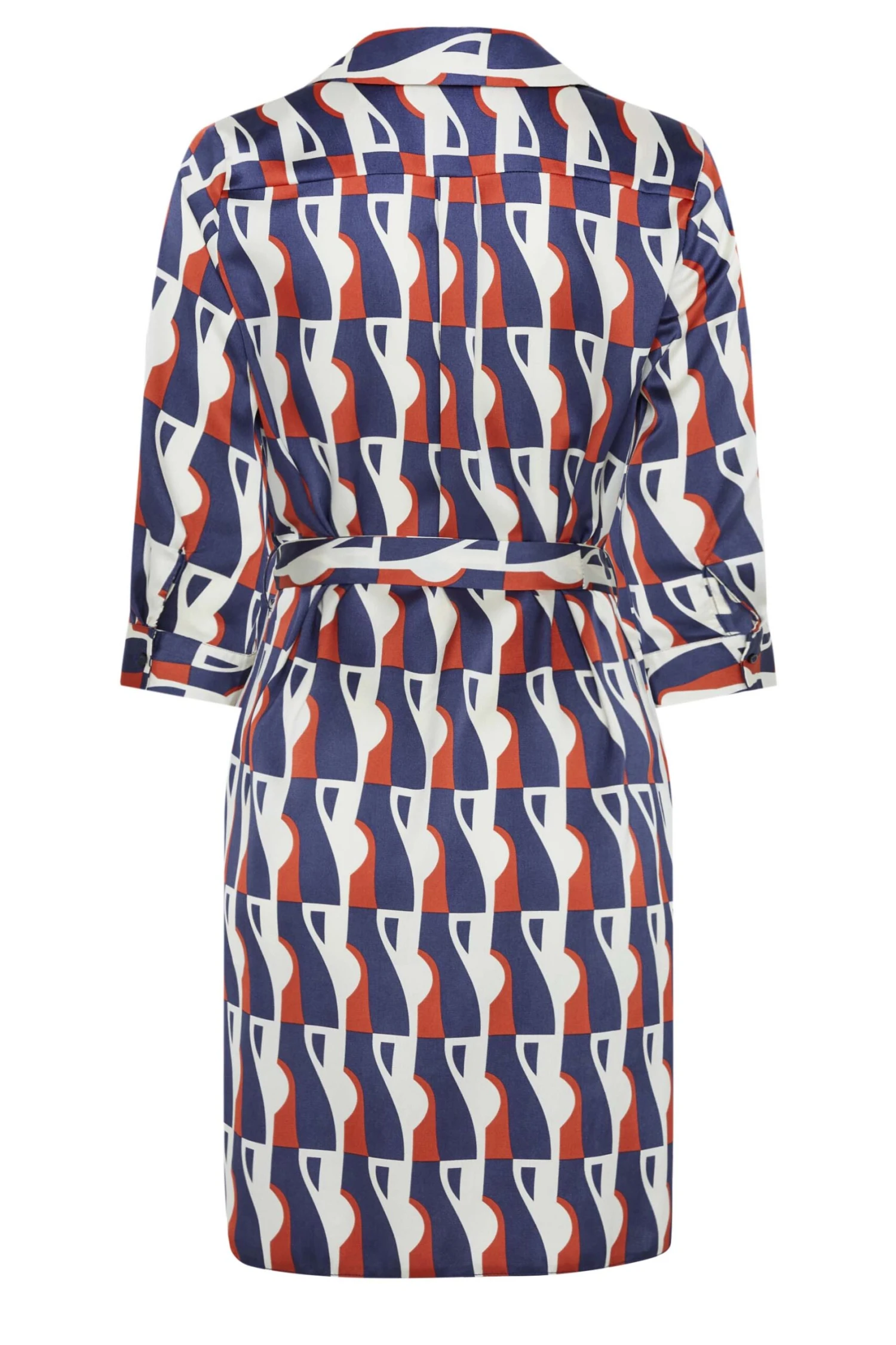 M&Co Blue Geometric Print Satin Shirt Dress 2 M&Co Blue Geometric Print Satin Shirt Dress - Image 2
