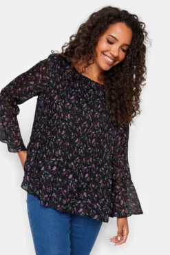 M&Co Bird Print Pleated Blouse