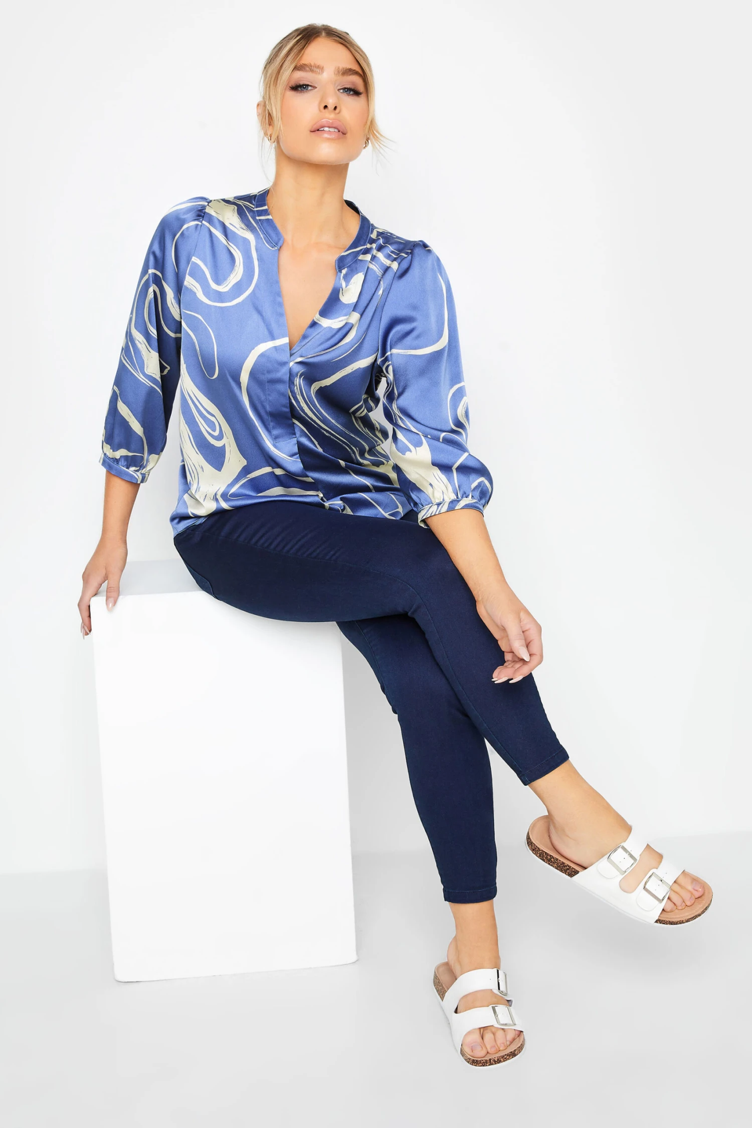 M&Co Blue Abstract Print 3/4 Sleeve Blouse 2 M&Co Blue Abstract Print 3/4 Sleeve Blouse - Image 2