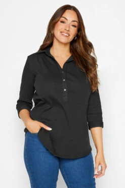 M&Co Black V-Neck Half Placket Shirt