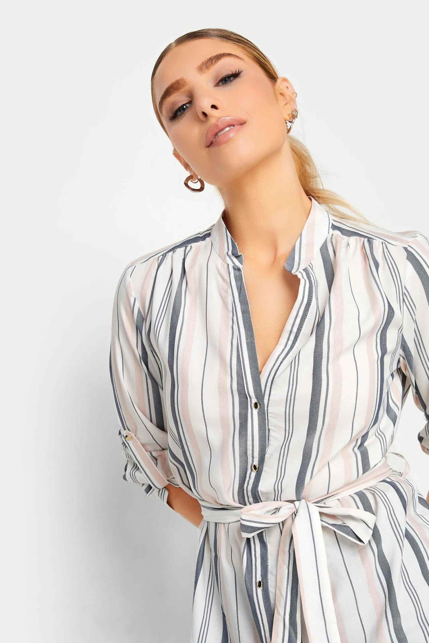 M&Co White Stripe Tie Waist Blouse 4 M&Co White Stripe Tie Waist Blouse - Image 4