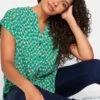 M&Co Green Spot Print V-Neck Blouse
