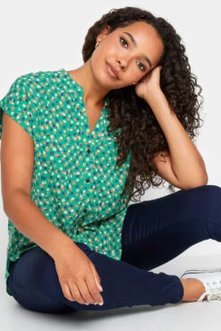 M&Co Green Spot Print V-Neck Blouse