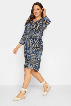 M&Co Black Patchwork Print Belted Tunic Shirt Dress