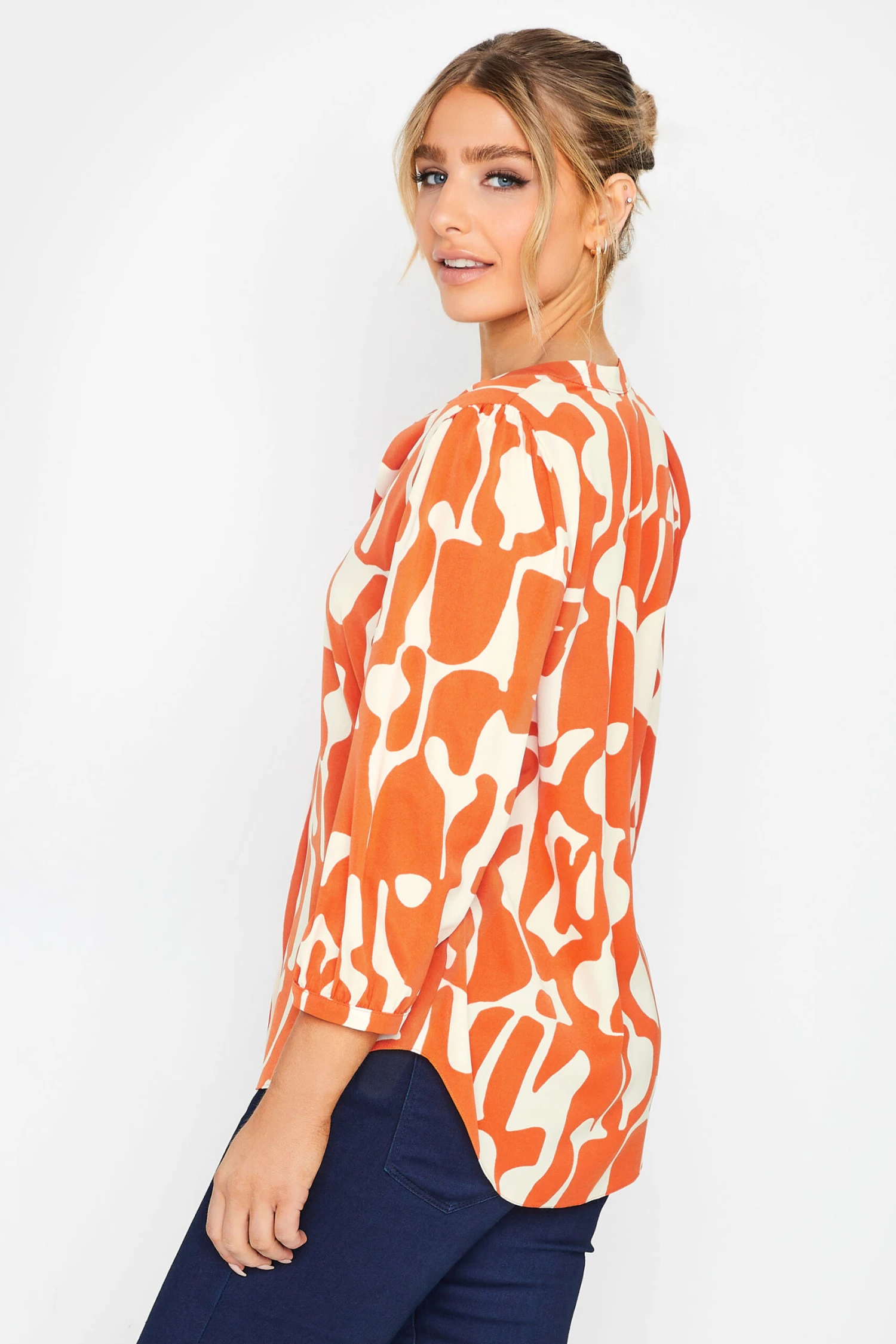M&Co Orange Abstract Print 3/4 Sleeve Blouse 3 M&Co Orange Abstract Print 3/4 Sleeve Blouse - Image 3