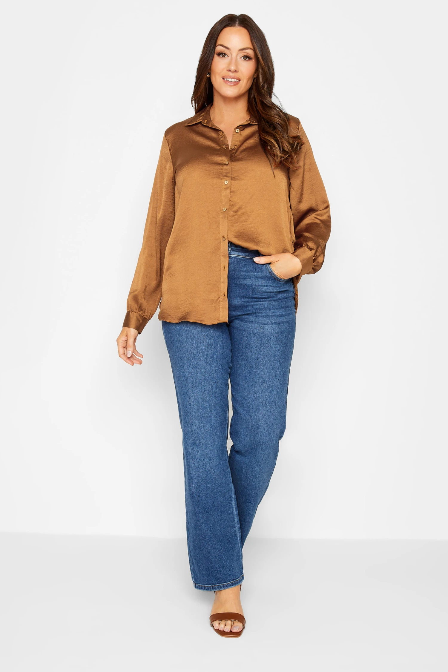 M&Co Brown Satin Shirt 2 M&Co Brown Satin Shirt - Image 2