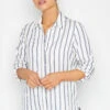 M&Co White & Navy Blue Stripe Tab Sleeve Shirt