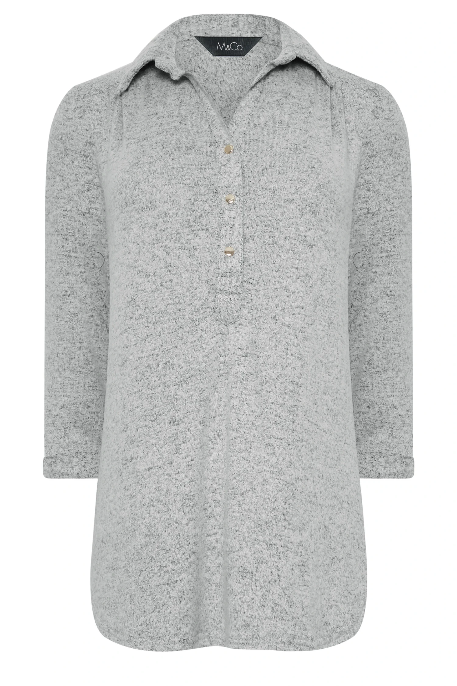M&Co Grey Soft Touch Half Placket Jersey Shirt 6 M&Co Grey Soft Touch Half Placket Jersey Shirt - Image 6