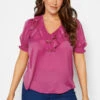 M&Co Dark Pink Frill Front Blouse