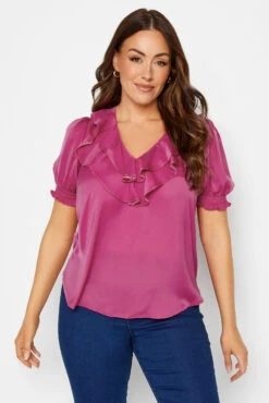 M&Co Dark Pink Frill Front Blouse