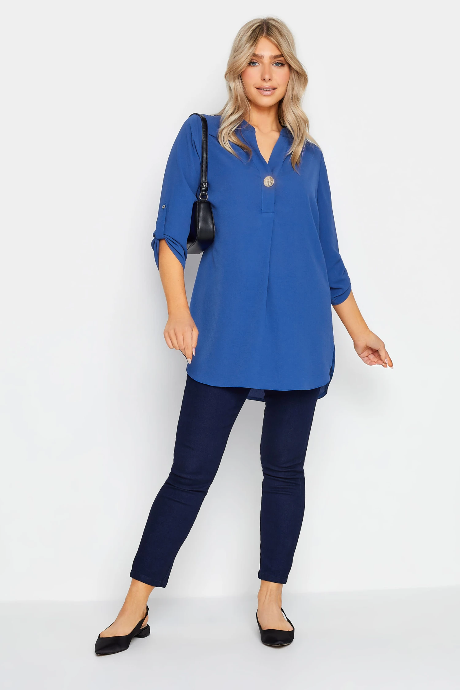 M&Co Cobalt Blue Statement Button Tab Sleeve Shirt 2 M&Co Cobalt Blue Statement Button Tab Sleeve Shirt - Image 2