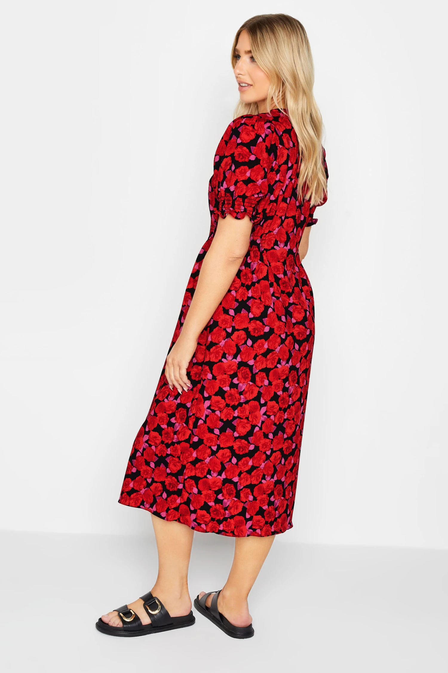 M&Co Red Floral Print Button Through Dress 3 M&Co Red Floral Print Button Through Dress - Image 3
