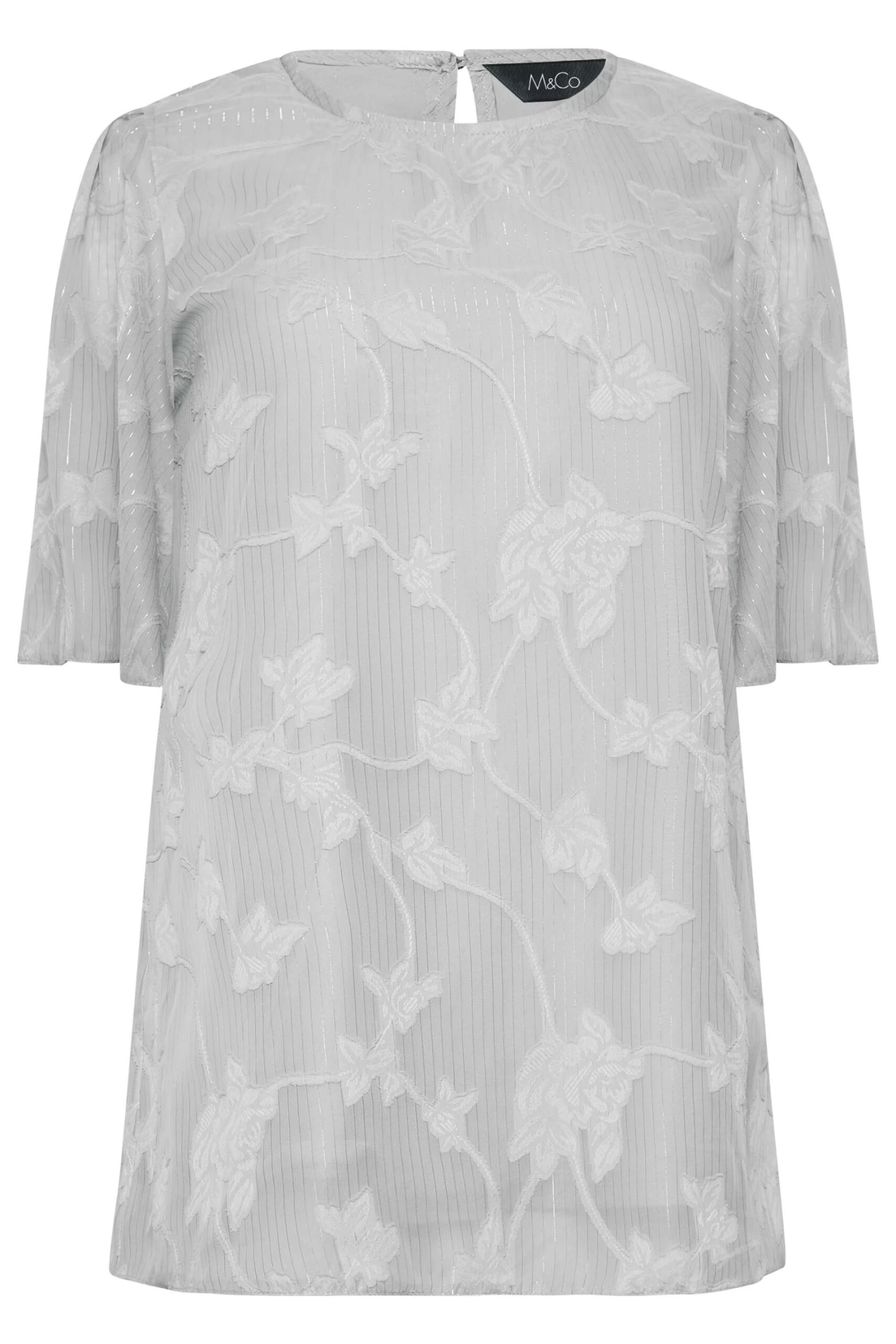 M&Co Grey Floral Shimmer Angel Sleeve Blouse 5 M&Co Grey Floral Shimmer Angel Sleeve Blouse - Image 5