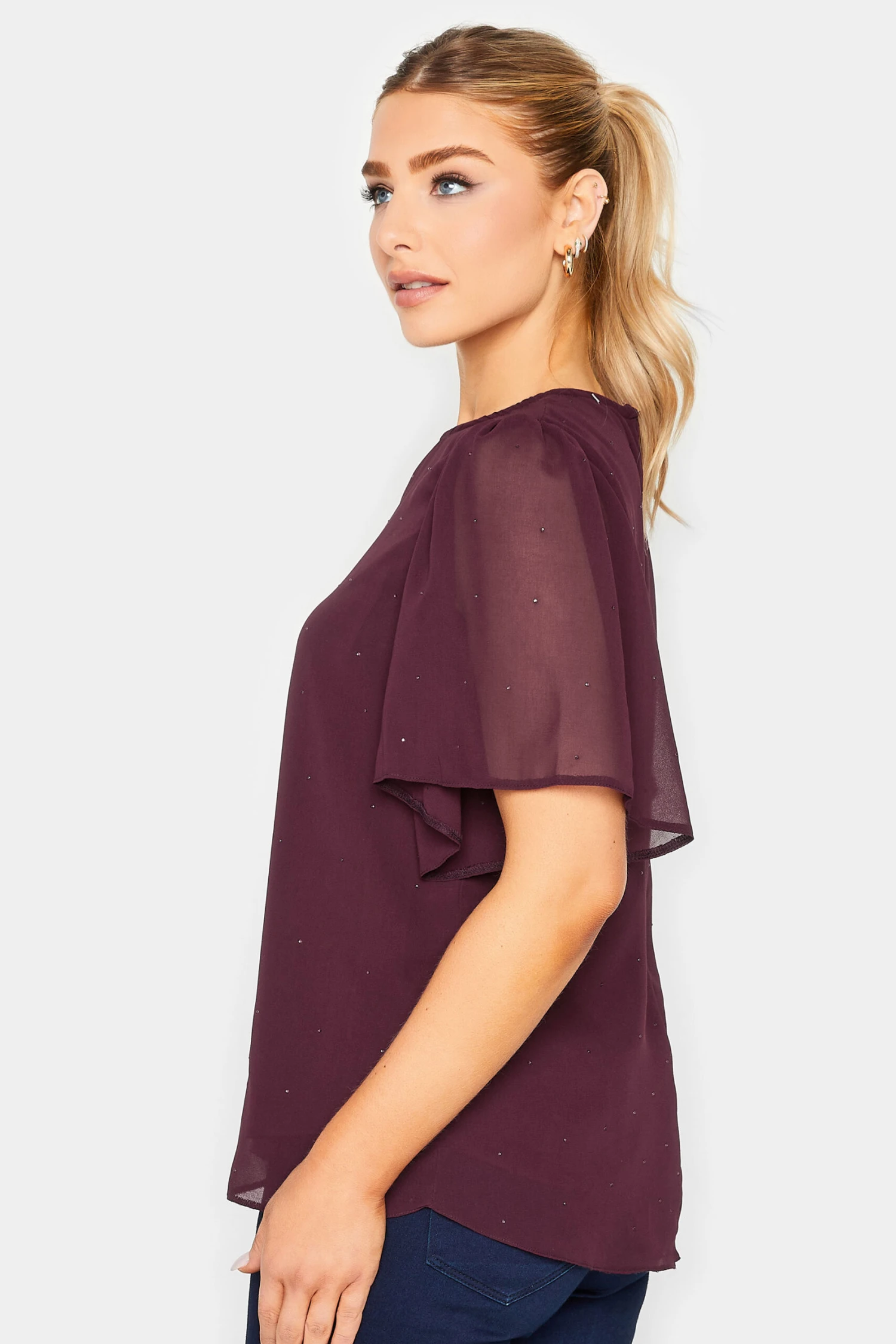 M&Co Red Gem Detail Angel Sleeve Blouse 3 M&Co Red Gem Detail Angel Sleeve Blouse - Image 3