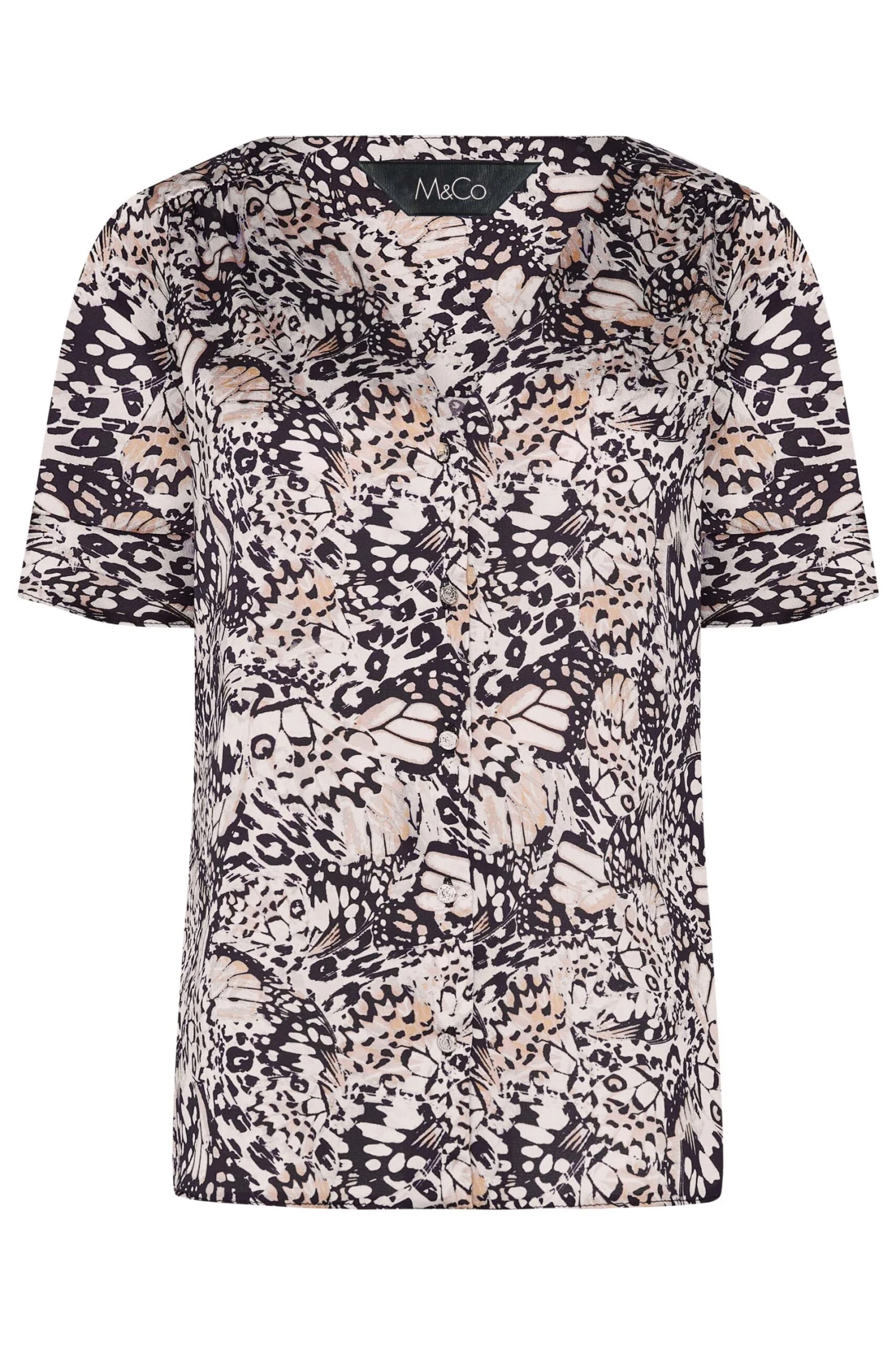 M&Co Natural Brown Butterfly Frill Sleeve Blouse 6 M&Co Natural Brown Butterfly Frill Sleeve Blouse - Image 6