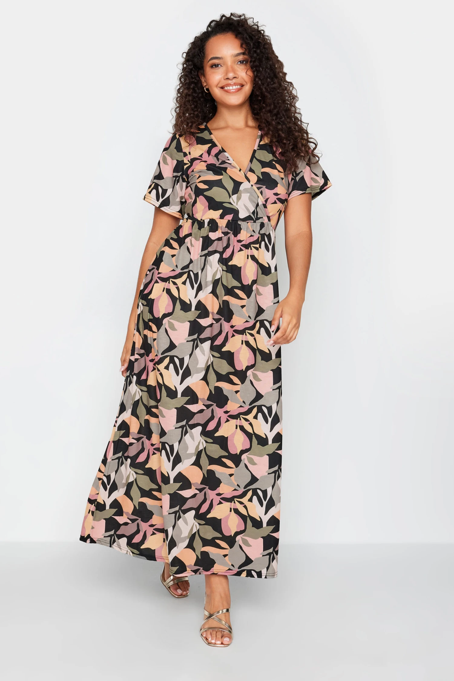 M&Co Black Tropical Print Maxi Dress 2 M&Co Black Tropical Print Maxi Dress - Image 2