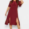 M&Co Burgundy Red Angel Sleeve Split Hem Midi Dress