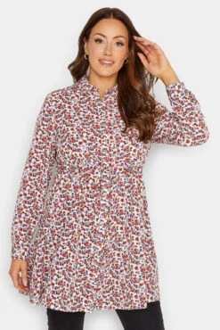 M&Co White Floral Print Tie Waist Tunic Shirt