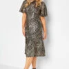 M&Co Black Swirl Print Angel Sleeve Split Hem Midi Dress