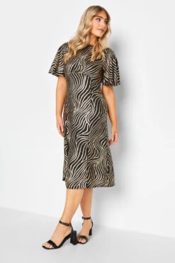 M&Co Black Swirl Print Angel Sleeve Split Hem Midi Dress