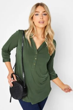 M&Co Khaki Green Half Placket Shirt