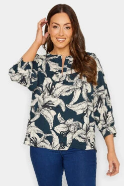 M&Co Blue Floral Print 3/4 Sleeve Blouse