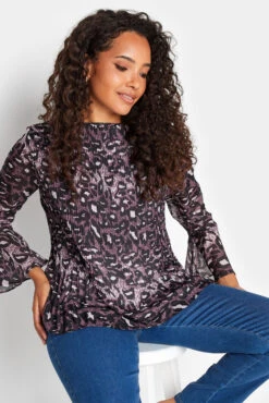 M&Co Purple Leopard Print Pleat Blouse