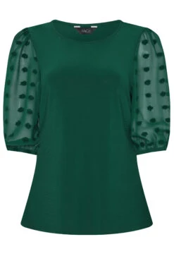 M&Co Dark Green Polka Dot Short Sleeve Blouse