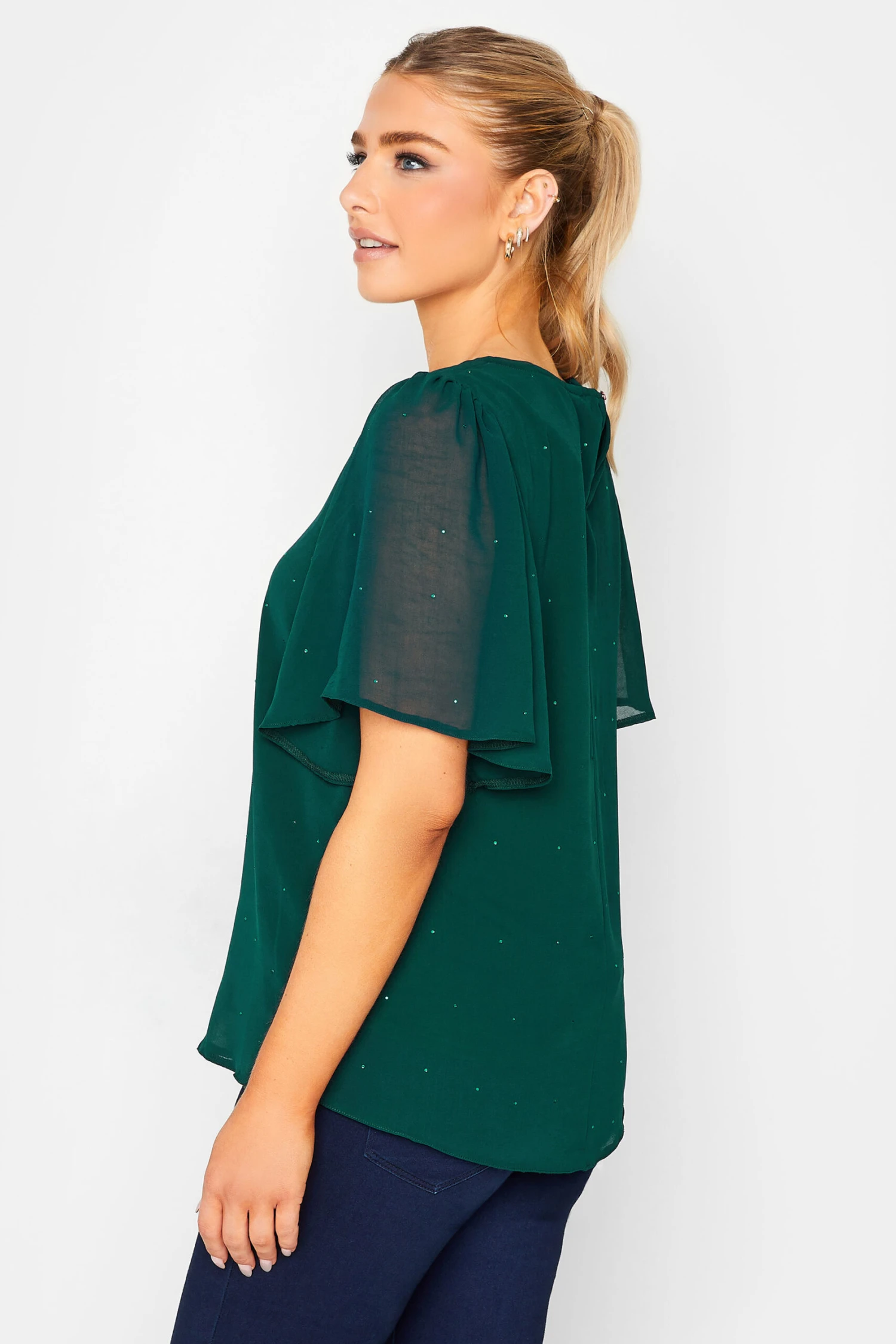 M&Co Green Gem Detail Angel Sleeve Blouse 3 M&Co Green Gem Detail Angel Sleeve Blouse - Image 3
