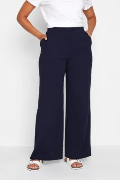 M&Co Navy Blue Stretch Scuba Wide Leg Trousers
