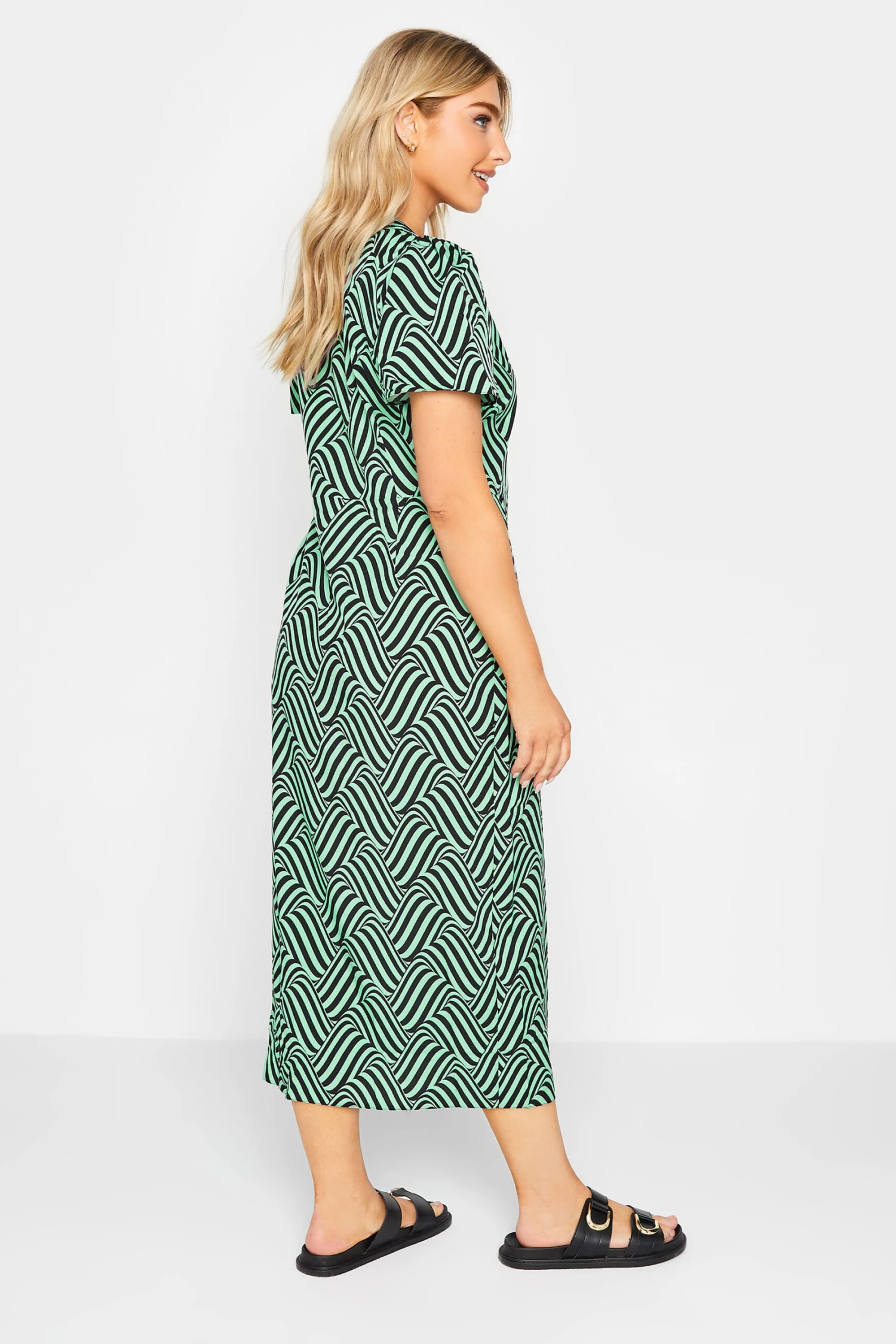 M&Co Green Abstract Stripe Wrap Dress 3 M&Co Green Abstract Stripe Wrap Dress - Image 3