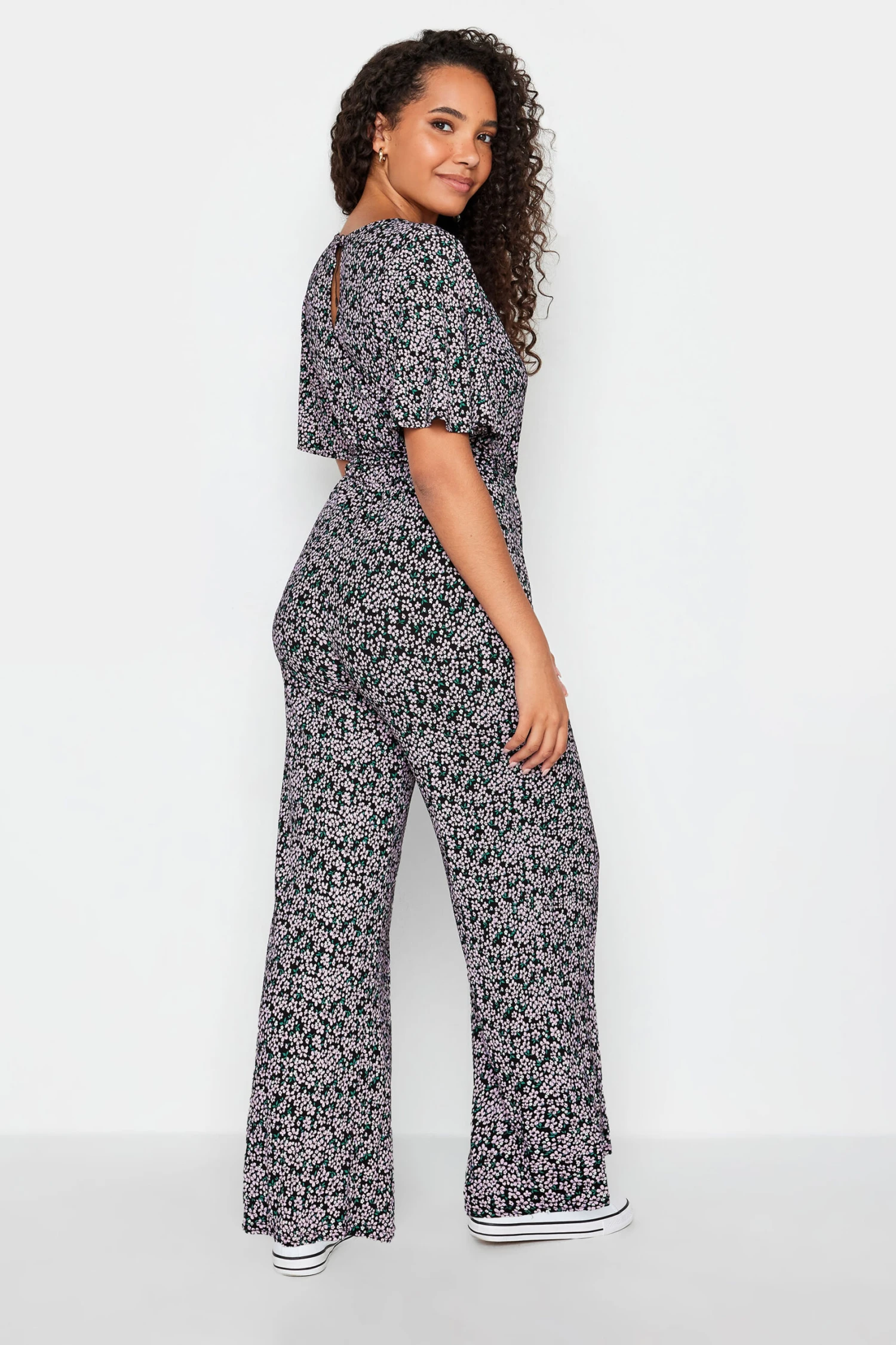 M&Co Black Ditsy Print Wrap Wide Leg Jumpsuit 3 M&Co Black Ditsy Print Wrap Wide Leg Jumpsuit - Image 3