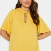 M&Co Yellow Embellished Neck Keyhole Blouse