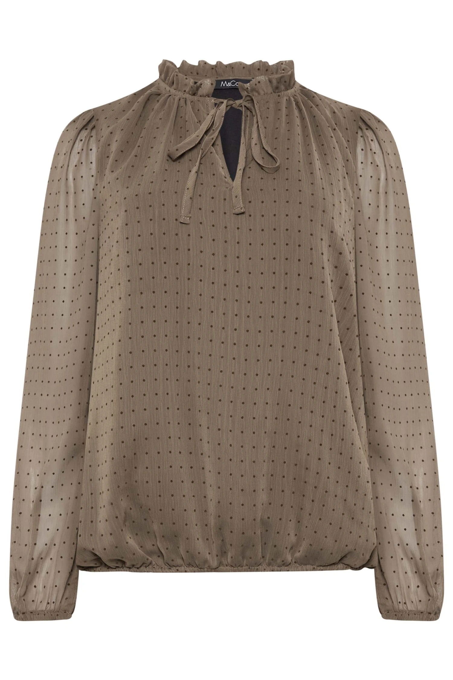 M&Co Brown Dobby Tie Neck Blouse 6 M&Co Brown Dobby Tie Neck Blouse - Image 6