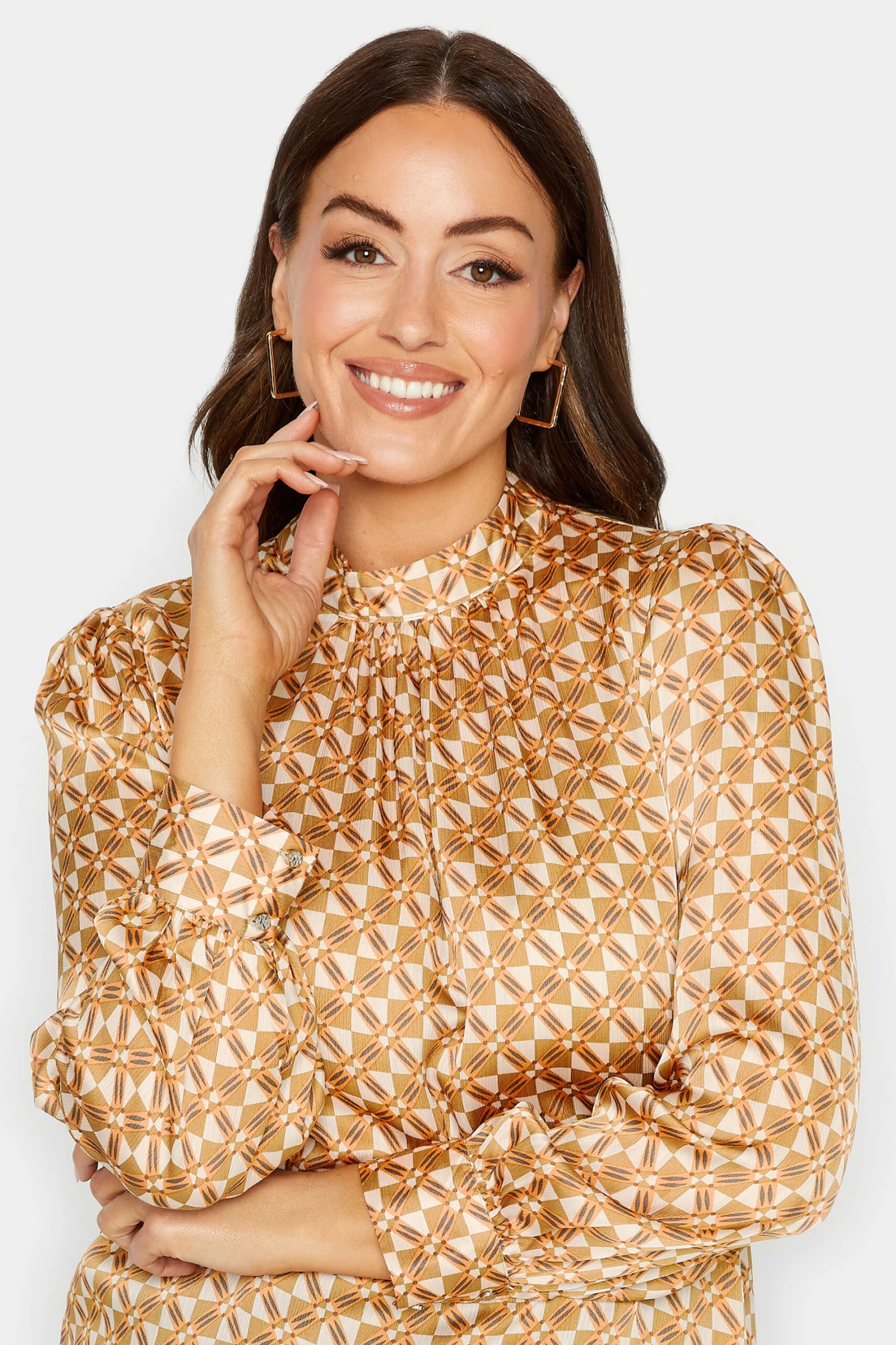 M&Co Orange Geometric Print High Neck Satin Blouse 4 M&Co Orange Geometric Print High Neck Satin Blouse - Image 4