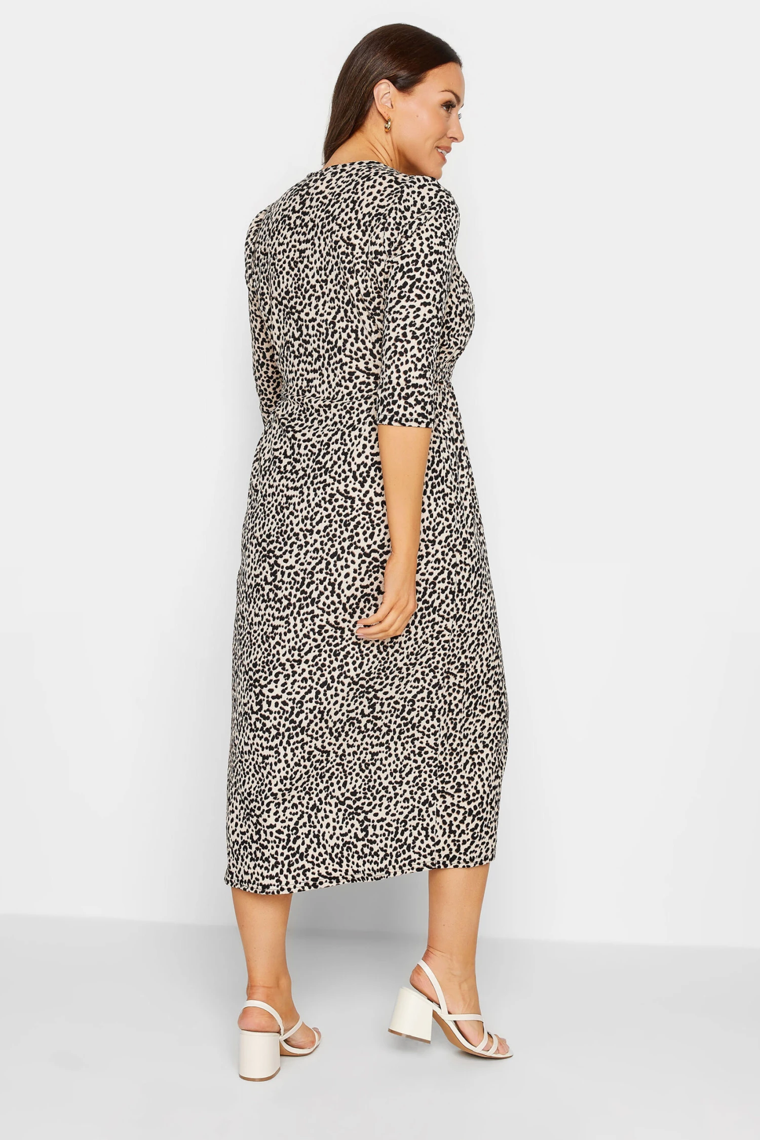 M&Co Beige Brown Leopard Print Button Through Midaxi Dress 3 M&Co Beige Brown Leopard Print Button Through Midaxi Dress - Image 3