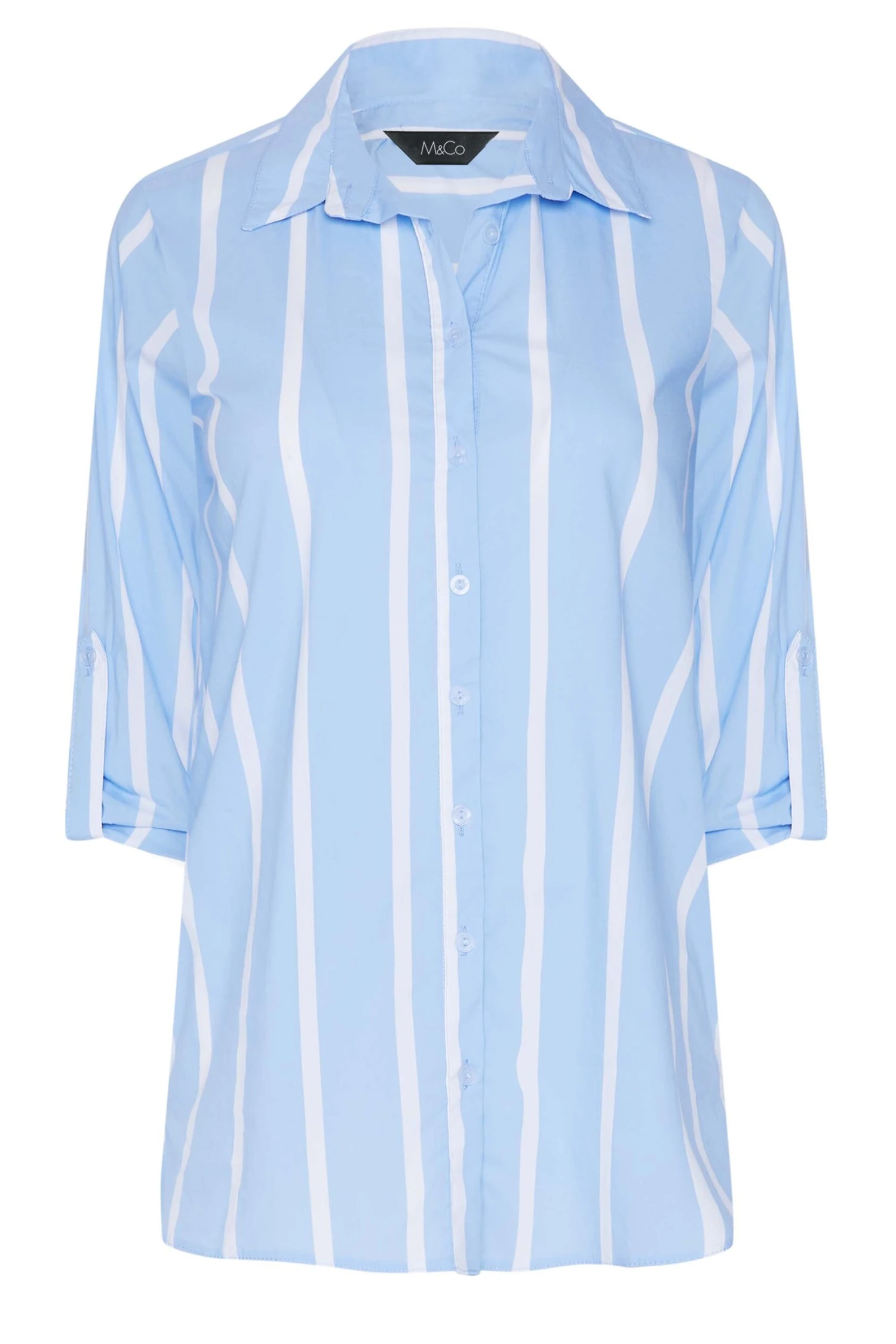 M&Co Blue Stripe Tab Sleeve Detail Shirt 5 M&Co Blue Stripe Tab Sleeve Detail Shirt - Image 5