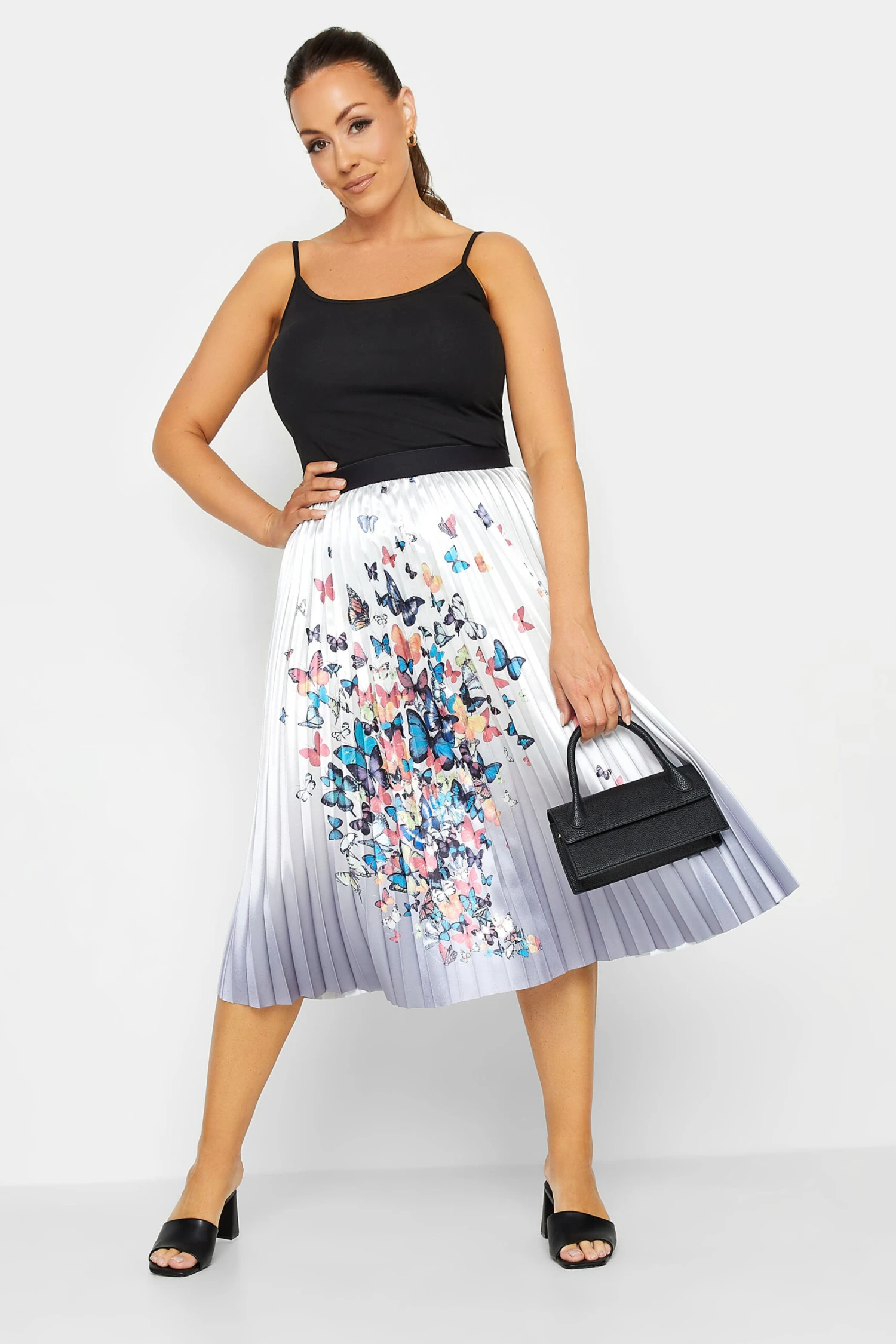 M&Co White Butterfly Print Pleated Midi Skirt 2 M&Co White Butterfly Print Pleated Midi Skirt - Image 2