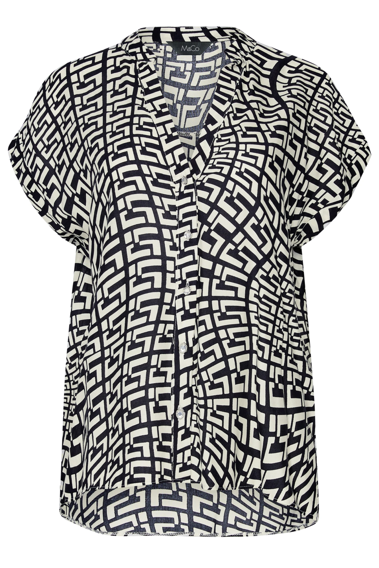 M&Co White Geometric Print Short Sleeve Shirt 6 M&Co White Geometric Print Short Sleeve Shirt - Image 6