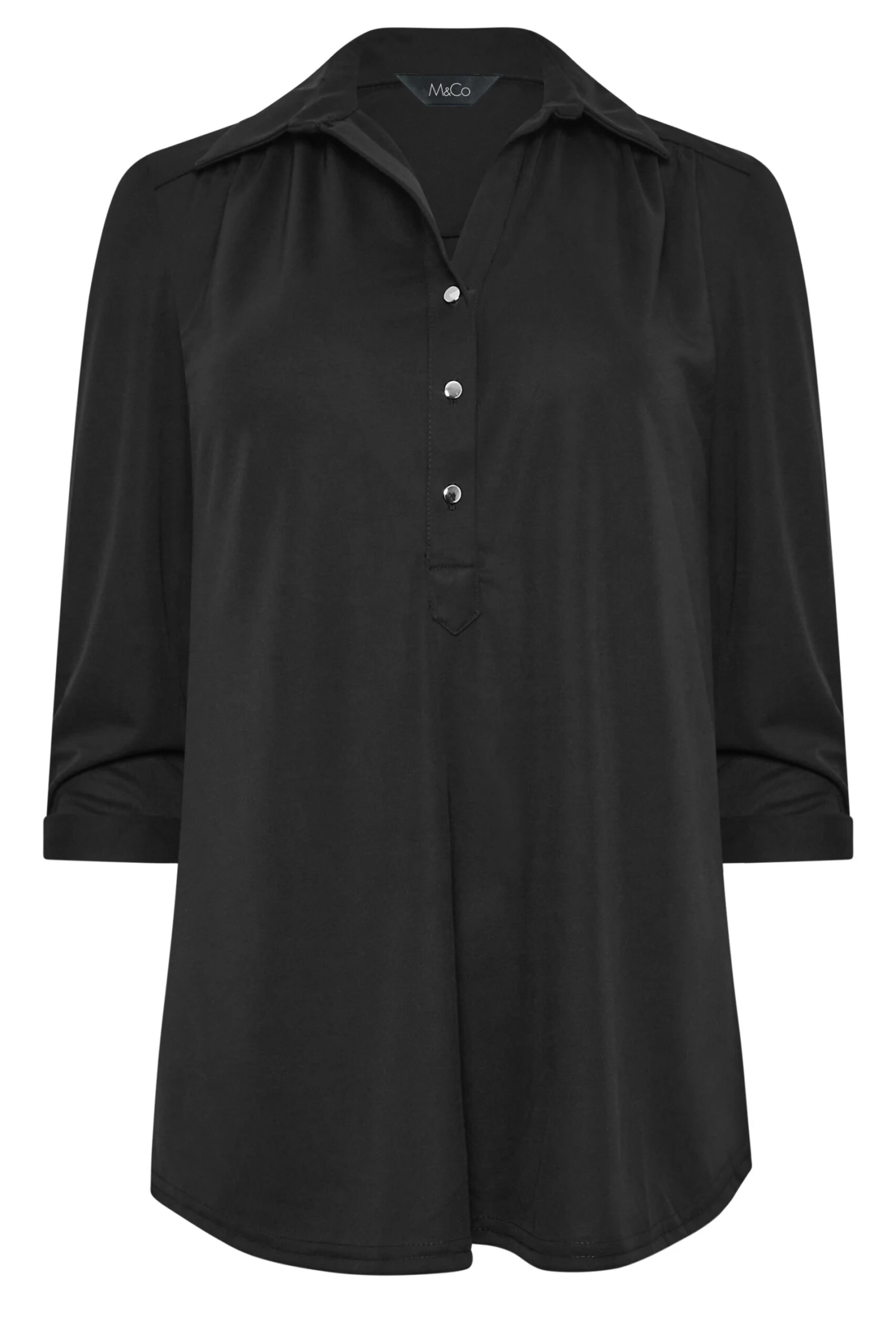 M&Co Black Half Placket Jersey Open Collar Shirt 6 M&Co Black Half Placket Jersey Open Collar Shirt - Image 6