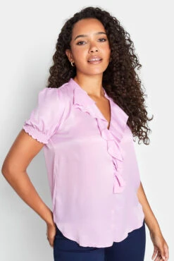 M&Co Pink Frill Front Satin Blouse