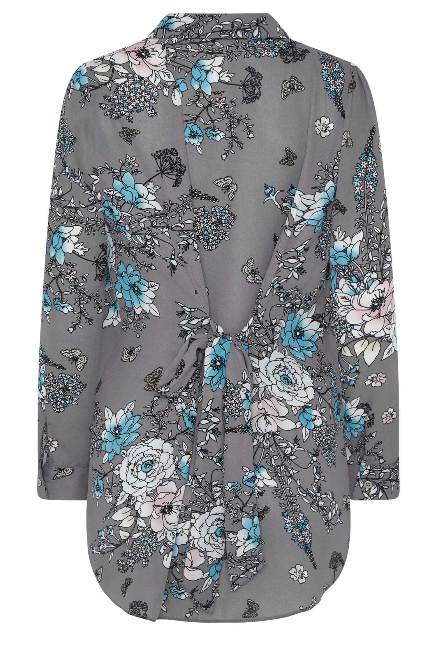 M&Co Grey Floral Print Tie Shirt 7 M&Co Grey Floral Print Tie Shirt - Image 7