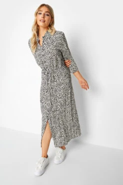 M&Co White Ivory Floral Print Tie Belt Shirt Dress